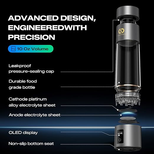 Hydrogen Water Bottle Generator - Up to 6400 PPB, 12-Hour Hydrogen Retention, H2 Certified SPE/PEM Tech, Portable, Recovery & Thoughtful Wellness Gift (Sliver)