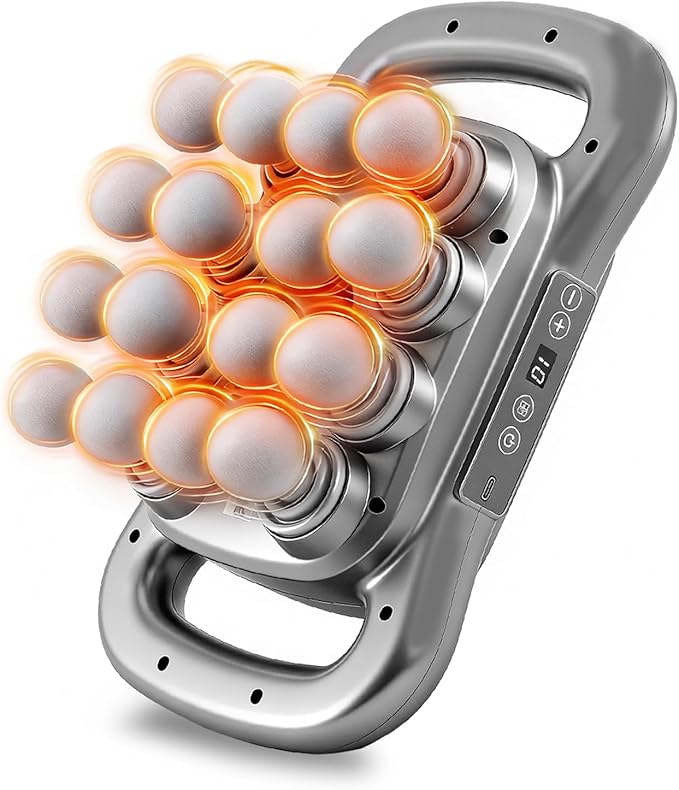 16 Head Massage Gun Deep Tissue, Percussion Muscle Massager with 9 Modes & Levels, Red Light Therapy, Portable Massage Gun Set Quiet Back Massager for Shoulder Legs Waist Body Pain Relief (Gray)