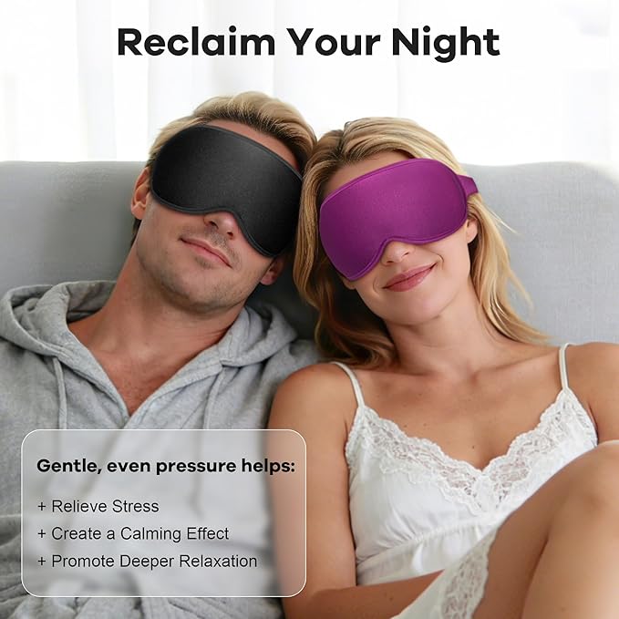 Weighted Sleep Mask 2 Pack - 3D Contoured Eye Masks for Sleep, Best Blackout Sleep Masks for Women Men, Eye Mask for Travel, Meditation, Airplane, Memory Foam, Adjustable Strap, Pink, Purple