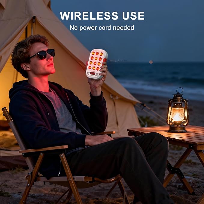 Portable Red Light Therapy, 630/660/810/830/850nm 5 Wavelengths Mini Handheld Red Near Infrared Light, 12 Triple Chip Clinical Grade LEDs, Rechargeable, Travel Case, Timer, for Body, BO-60