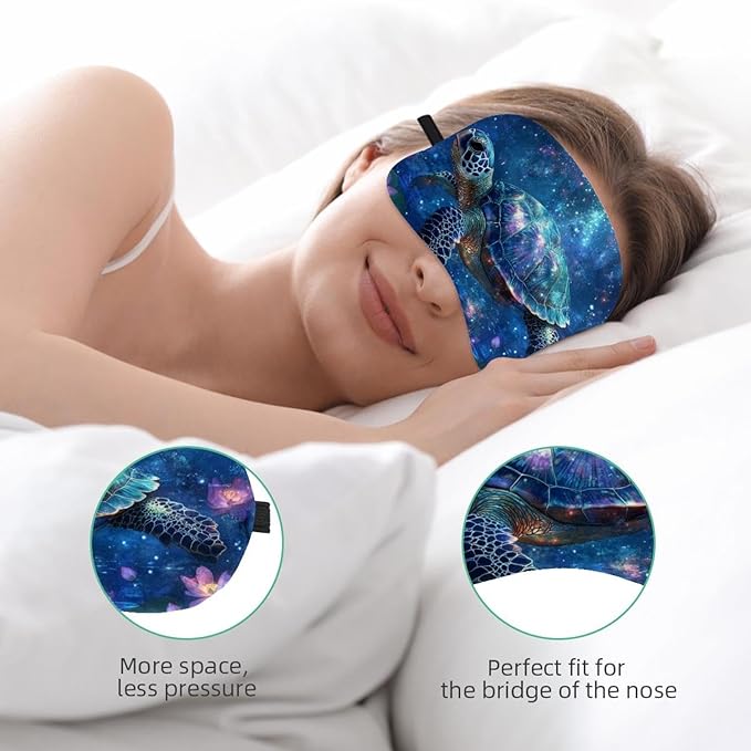 2 Pack Sleep Eye Mask for Women Men, Soft Breathable Eye Cove No Pressure Blackout Night Blindfold for Sleeping Light Blocking with Adjustable Strap, Starry Sky Turtle Lotus