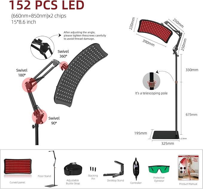 Red Light Therapy for Face and Body, 4-in-1 Red Infrared Light Therapy lamp with 660nm Visible Red Light & 850nm Invisible Infrared Light with Floor Stand,Infrared Light Therapy for Body
