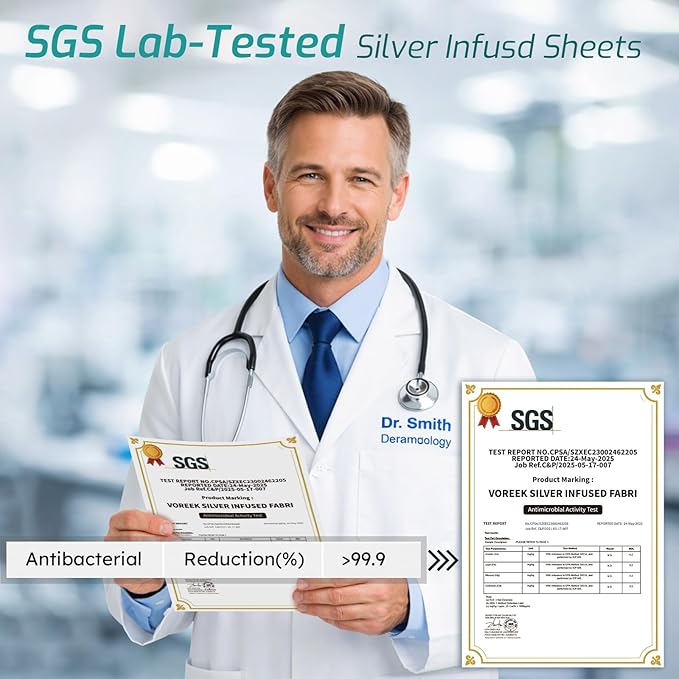 Silver Infused Bed Sheets - 20% Silk Blend Sheet with Self-Cleaning Technology for 3X Freshness Sleep, Luxe Soft Temperature Regulating Cooling Sheets for Hot Sleep (MoonlightGray,King)