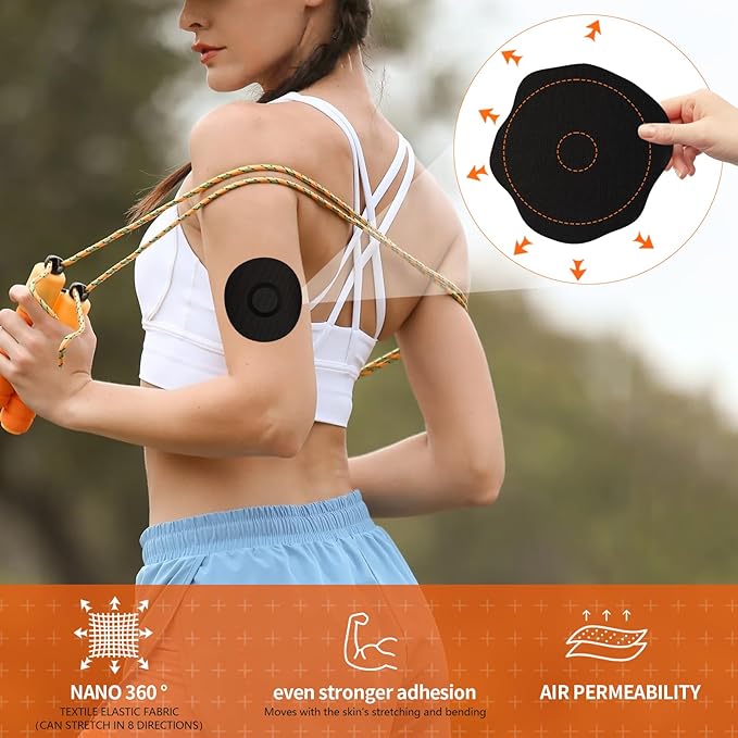 20pcs Sensor Covers for Libre 3 & Lingo Waterproof, Adhesive Patches for Lingo,Sweatproof CGM Protector,Lasts for 14 Days (Black, Libre 3)