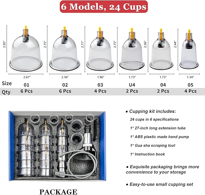 Cupping Therapy Set,24 Cups Chinese Cupping Set with Pump, Hijama Massage Kit for Body Massage, Pain Relief
