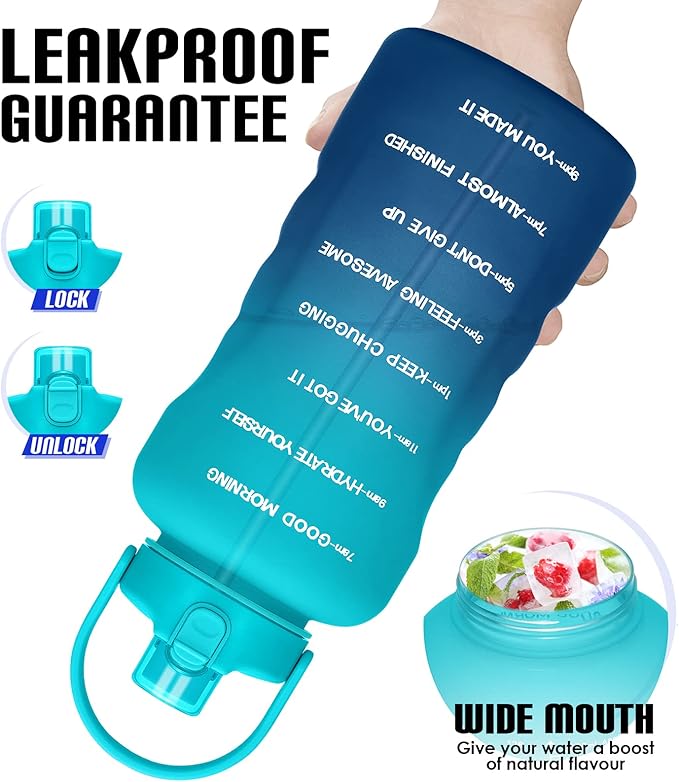 HydroPal 1 Gallon Water Bottles with Straw, 128 oz Water Bottle BPA Free Innovative 2-IN-1 Lid Gym Bottle with Times to Drink Motivational, Large for Sports Fitness Camping Water Jug （13.8X5.5 inch）