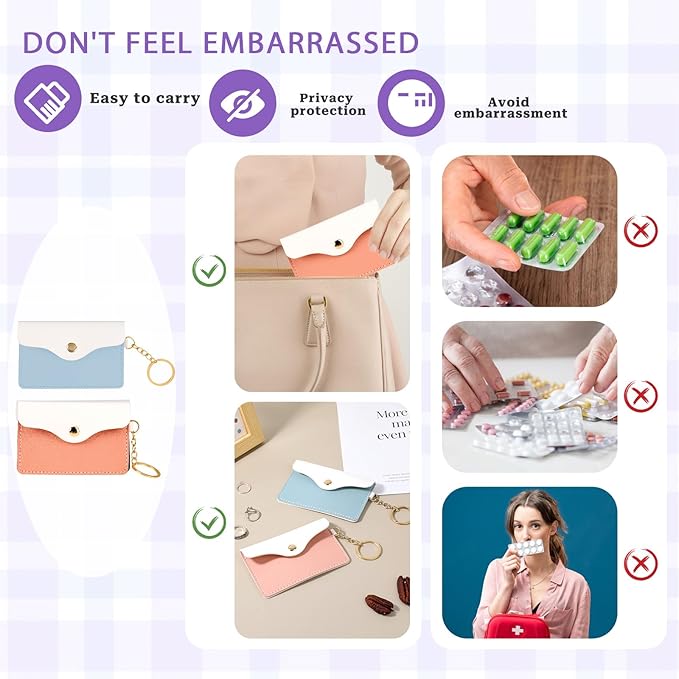 2 Pack Birth Control Pill Case Sleeve Packet Contraceptive Medicine Holder PU Leather Wallet Pill Holder for Travel Bag Backpack