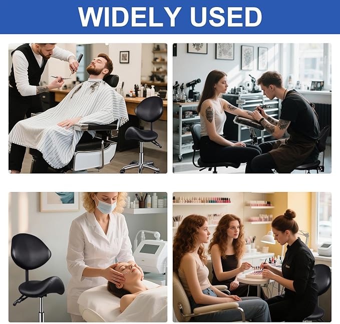 Upgrade Saddle Stool with Back Support, 400lbs Adjustable Salon with Wheels, Wide Thick Seat Padding, Ergonomic Esthetician Seat for Home Office Salon Shop Dentist Clinic, for People 5 Ft To6 Ft Tall