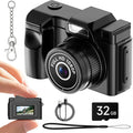 Mini Keychain Camera, Retro Snap Mini Digital Camera, 1080P Tiny Pocket Video Camera Vintage Portable Small Camcorder for Travel Vlogging, Video Recorder with 32GB Card, Black