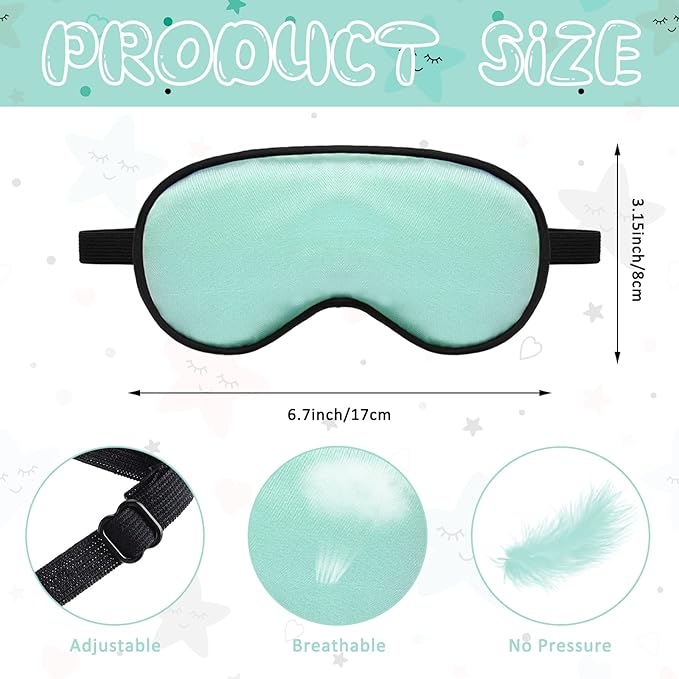 Sintege 4 Pcs Silk Eye Mask for Sleeping Kids Soft Eye Cover with Adjustable Strap Blindfold for Kids Boys Girls Christmas Travel Gift Nap Shade Blocking Light(Green, Gray)