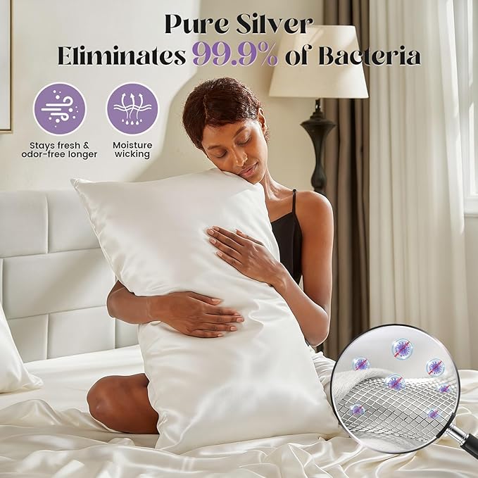 Silver Infused Bed Sheets Set, Cooling Eucalyptus Sheets, 3X Freshness Sleep and Odors Free for Hot Sleepers, Softer Breathable Than Silk Sheets (White, King, No Flat Sheet)