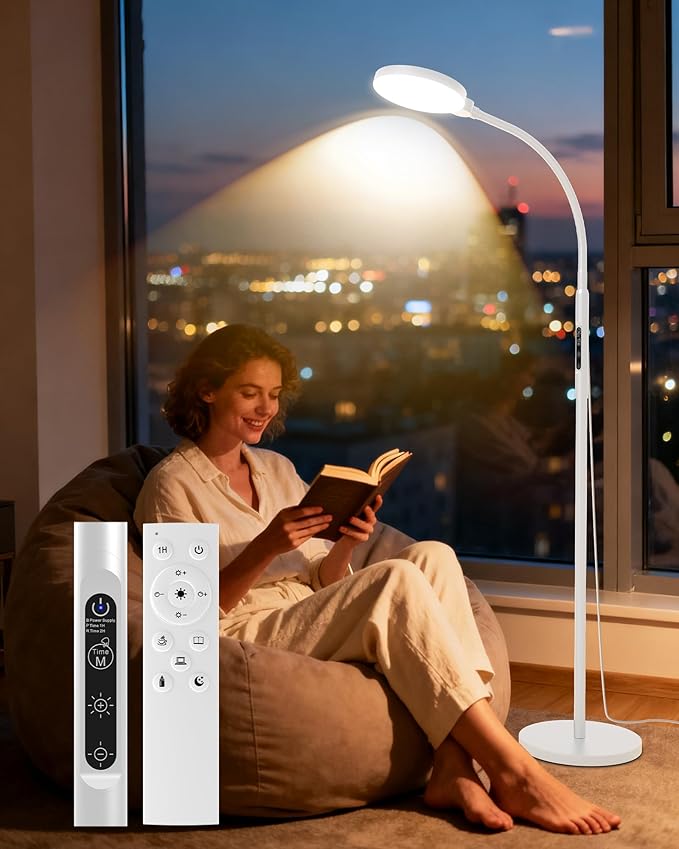 Sunlight Lamp, 11000 Lux Full Spectum UV-Free LED Sun Light Floor Lamp with 5 Modes, 3 in 1 Mount, CRI97 Adjustable 10 Brightness/Timer/Memory, White