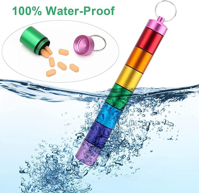 Portable Aluminum Alloy Medicine Organizer Box Tablets Container Case Keychain Stackable & Waterproof Travel Pill Box | Multicolor | 01 Pcs