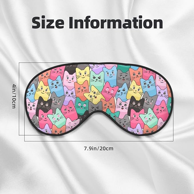 Cute Colorful Cartoon Cat Sleep Mask Eye Mask with Adjustable Strap Eye Sleep Shade Cover Blocks Light for Women Men Airplane Travel Nap