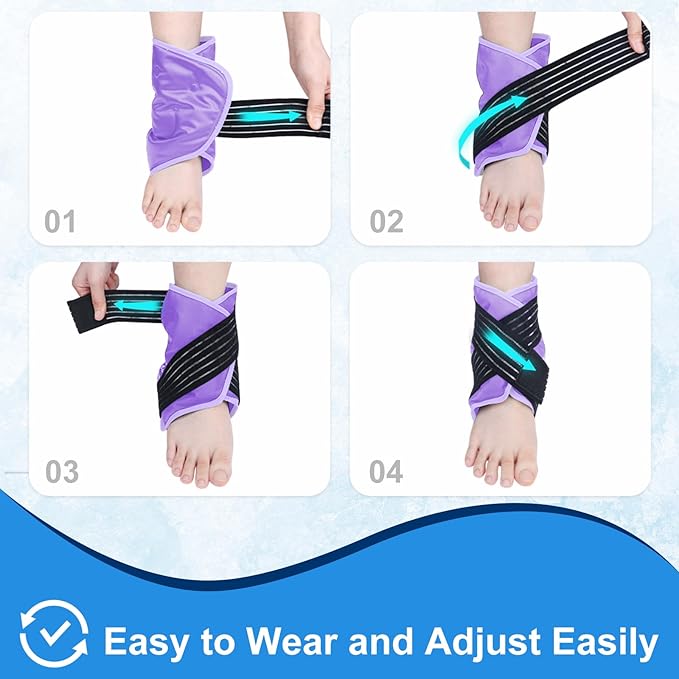 Atsuwell Ankle Ice Pack Wrap 2 Packs, Ankle Ice Wraps Flexible Gel Cold Pack for Foot Heel, Cold Compress Therapy for Soothing Discomfort, Purple