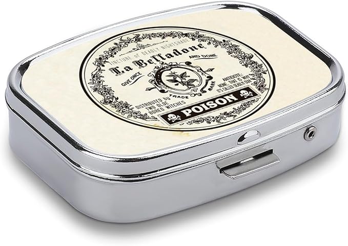 Metal 2 Compartment Pill Organizer Travel Friendly Portable Compact Pill Box Cute Pill Case,for Pocket Wallets Daily Portable Medicine Vitamin Tablet Storage (Retro Style)