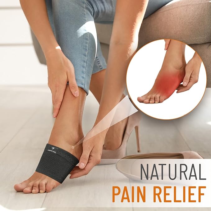 Copper Arch Support for Plantar Fasciitis. 2 Half Socks/Sleeve Compression Brace for Women and Men. Orthotics Feet Pain Aid Fit for Flat/High/Fallen Arches (Copper Arch Black)