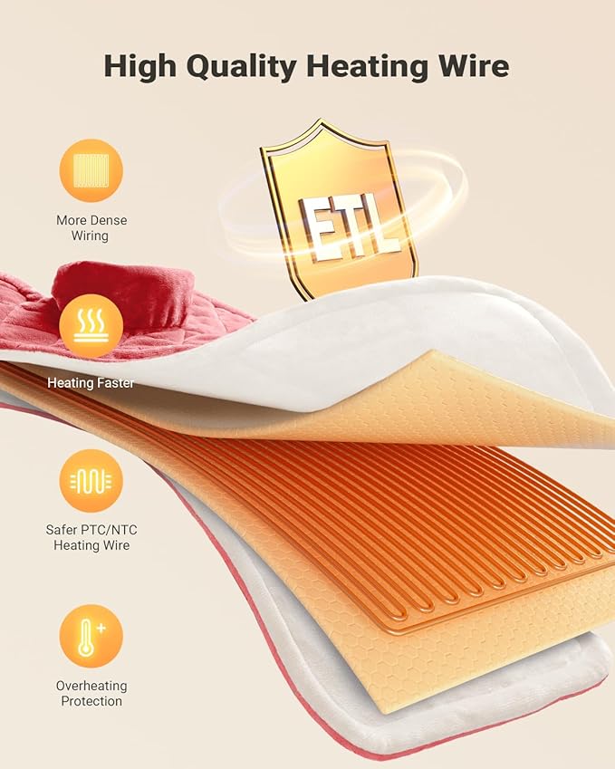 iDOO Heating Pad for Back Neck & Shoulders Pain Relief, FSA Eligible Items, Mothers Day Gifts for Mom, Large Full Body Electric Heat Pad, 6 Heat Settings, Birthday Gifts for Women Men Seniors, Pink