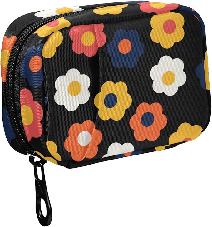 Fustylead Groovy Trendy Boho Retro Cute Flower Pill Organizers 2 Times A Day Pill Case Bag with Zipper Portable Weekly Pill Dispensers for Vitamin Supplement