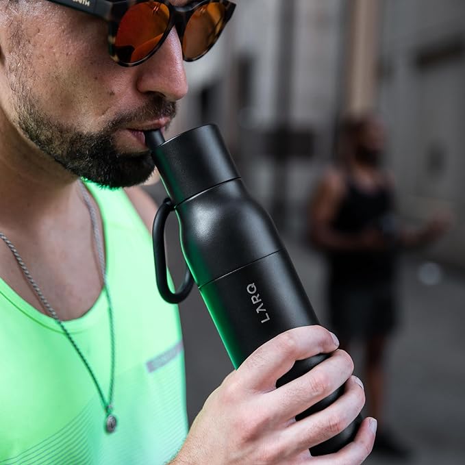 LARQ Bottle Filtered - Insulated Stainless Steel Water Bottle BPA Free with Nano Zero technology and long-lasting filters, Obsidian Black, 17oz