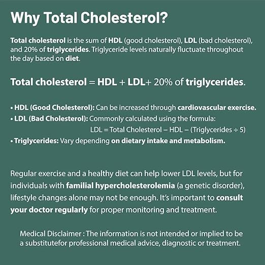 HeartsCare C1 Plus Total Cholesterol Meter Test Kit at Home with TC 10 count with 3D bluetooth HeartsHome app.