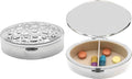 Set of 2 Oval-Shaped Pocket Purse Pill Box & Organizer with Dual Compartments (Silver Lattice)