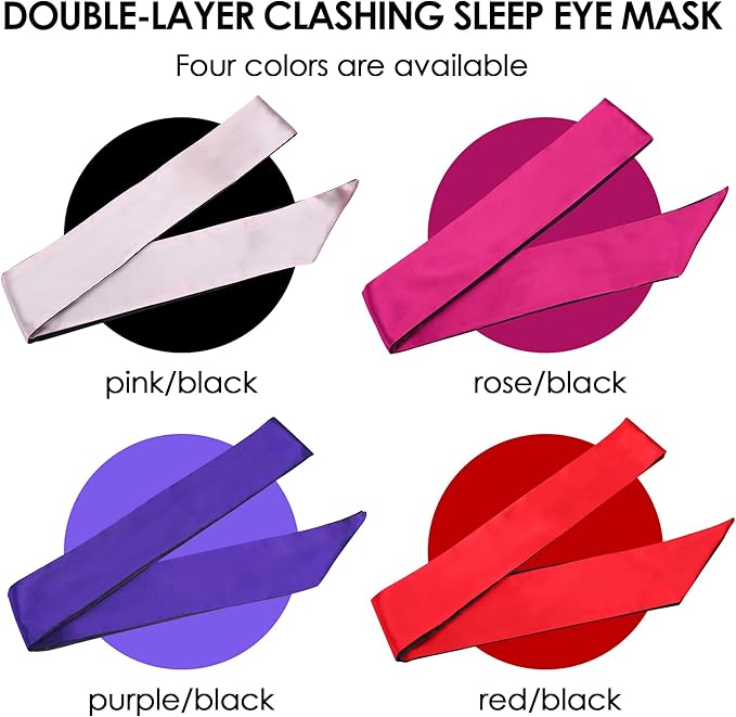 FRESHME Satin Sleep Mask - Lightweight Eye Mask for Sleeping Comfortable Adjustable Eye Blindfold Cover for Women Men Night Travel Nap Valentine's Day Gift Black and Deep Rose Red 160cm/63in