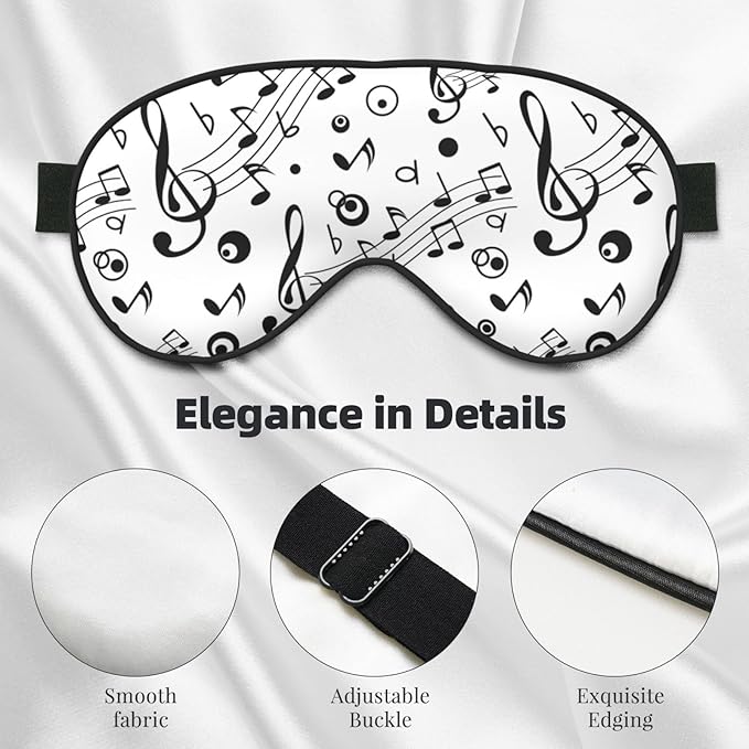 Black Music Notes Sleep Mask Eye Mask with Adjustable Strap Eye Sleep Shade Cover Blocks Light for Women Men Airplane Travel Nap