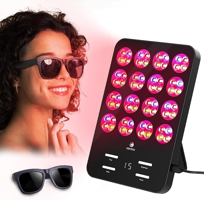 CooCoCo White Elephant Gift for Adults, Red Light Therapy for Face and Body, Light Therapy Panel with 630nm Red, 590nm Yellow and 460nm Blue Lamp, 6 Modes, Christmas Gifts for Women Men