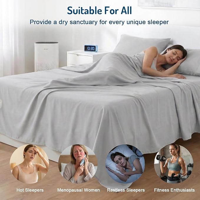 Degrees of Comfort Coolmax® Cooling Bed Sheets Full Size for Hot Sleepers, Moisture Wicking Sheet Set for Night Sweats, Deep Pocket, Ultra Soft, Cozy for All Seasons, Light Grey 4 Pieces