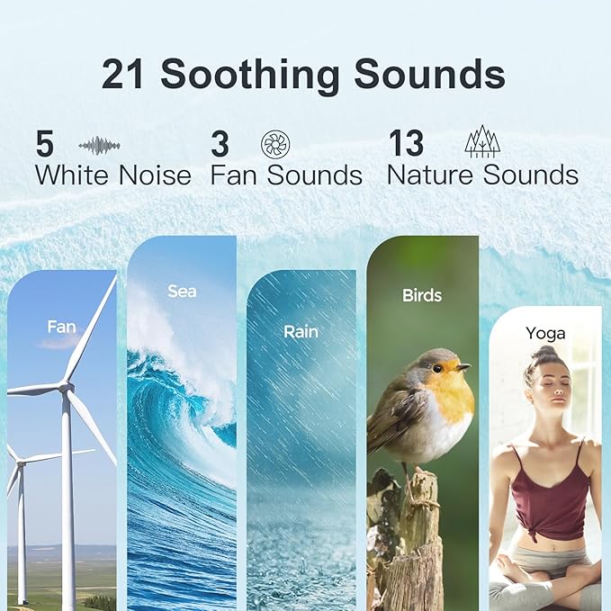 ANJANK White Noise Sound Machine Alarm Clock with Hi-Fi Bluetooth Speaker, 21 Soothing Sounds/7 Night Lights, 0-100% Dimmer/Sleep Timer/Volume Control, Soother for Adults Kids Sleeping, Bedroom, White