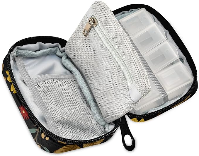 xigua Sunflower Pill Case 7-Day Travel Pill Organizer Box with Zipper Closure for Vitamins, Medication and Supplements