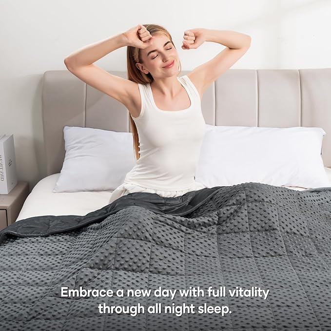 Wemore Minky Dot Weighted Blanket for Adults Twin Size 15 lb, Soft Heavy Blanket for Stress Relief and Sleep Promotion, Breathable Blanket for All-Season with Glass Beads, Dark Grey 48 x 72 inches