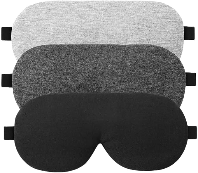ALASKA BEAR 3 Pack Sleep Eye Masks Organic Cotton Cool Bamboo - Contoured Inserts for Pressure Free and 100% Light Blocking, Lightweight for Home or Travel Use (Black, Grey, Silver)