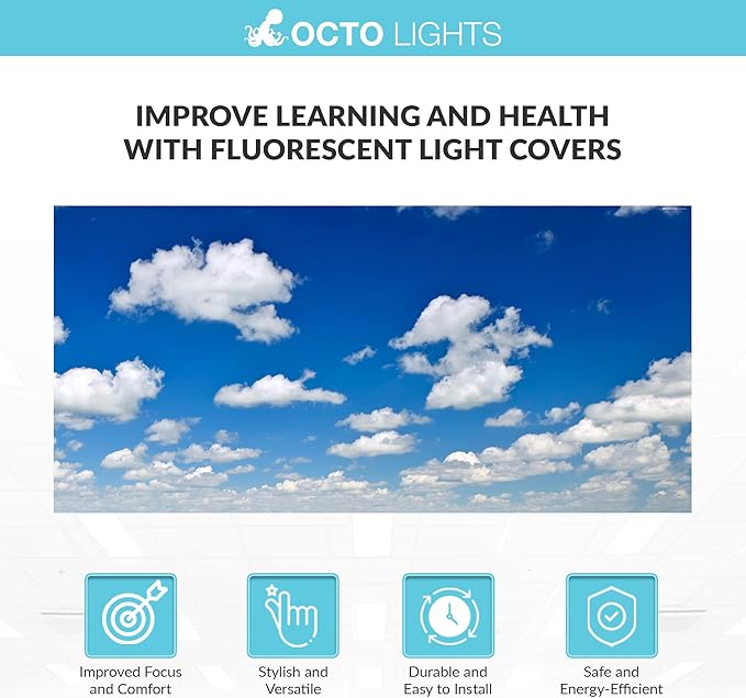 OCTO LIGHTS Fluorescent Light Covers Cloud Sky Panel for Ceiling Lights, Light Covers for Ceiling Lights Classroom 2x4 (22.38"x46.5") Backlit Film Insert for Fluorescent Light Fixtures (Pack of 1)