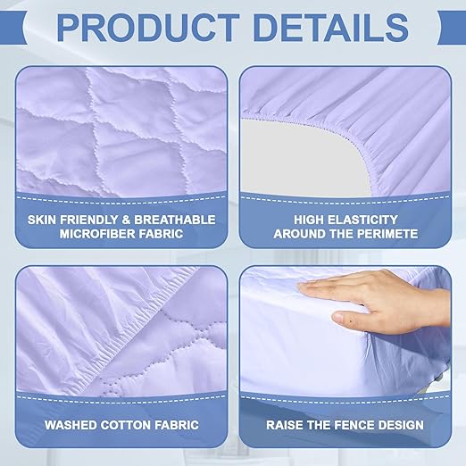 Lounsweer 3 Piece Hospital Bed Sheet Set, Purple Waterproof Bed Sheet Set, Incontinence Protection for Home and Hospital Use, Include 1 Fitted 36" x 80" x 12" 1 Flat and 1 Pillowcase