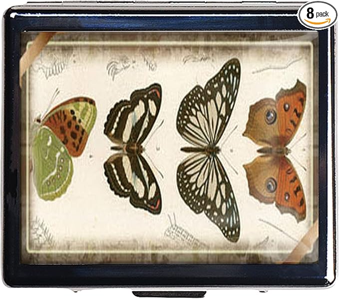 Silver Vintage Pill Box 7 Day Metal Pill Box with Mirror and 8 Compartments Cute Travel Pill Organizer for Purse (A Group of Butterflies)
