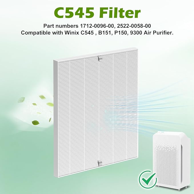 C545 True HEPA Replacement Filter 4 Pack H13 True HEPA Air Filter Replacement for Winix C545 Purifier Filter S Compatible with Part 1712-009600, 2522-0058-00 Allergy & Dust Reduction