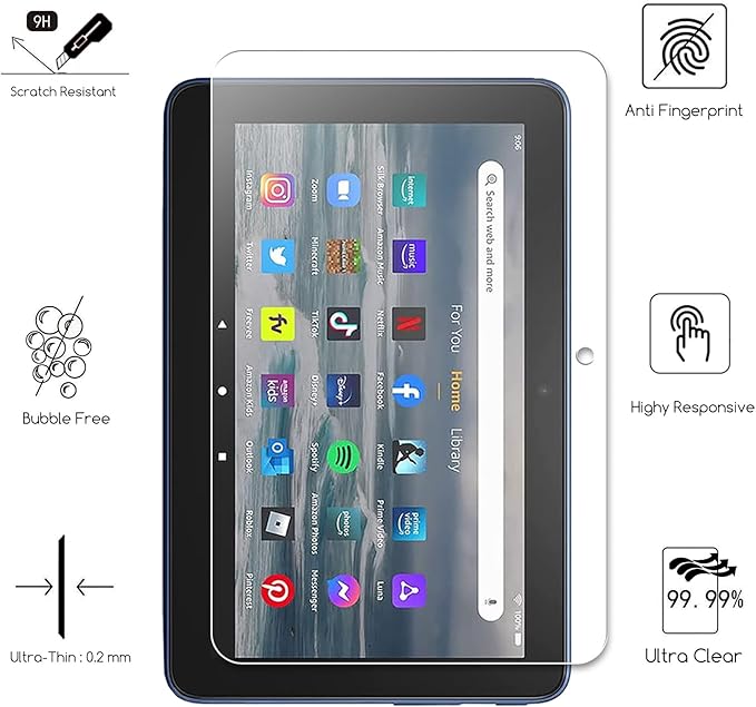 KEANBOLL 2-Pack Tempered Glass Screen Protector for All-New Fire HD 8 and Fire HD 8 Plus Tablet 8 inch (14th/12th/10th generation - 2024/2022/2020 release),[No Waves][No Bubble] [Anti Scratch]