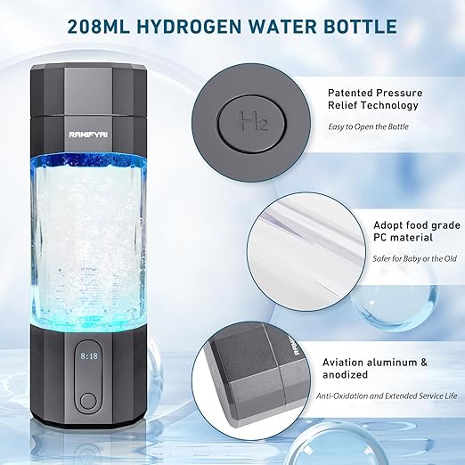 New Upgrade 10000PPB Hydrogen Water Bottle SPE/PEM Technology Seven Colorful Light Double Anti-Slip and Leak-Proof Hydrogen Water Generator with LCD Display (Gray, H80)