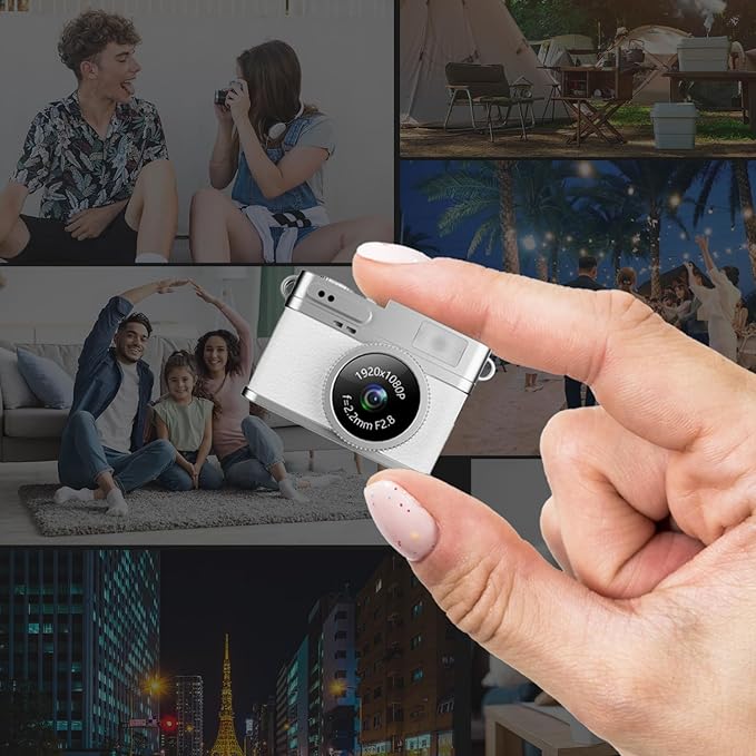 LKT 1080P Mini Keychain Camera with 32GB Card & OTG Adapter, Portable Pocket Digital Camera with Retro Filters & Screen, Tiny HD Camcorder for Phone Transfer, Travel, Kids, and Gifts
