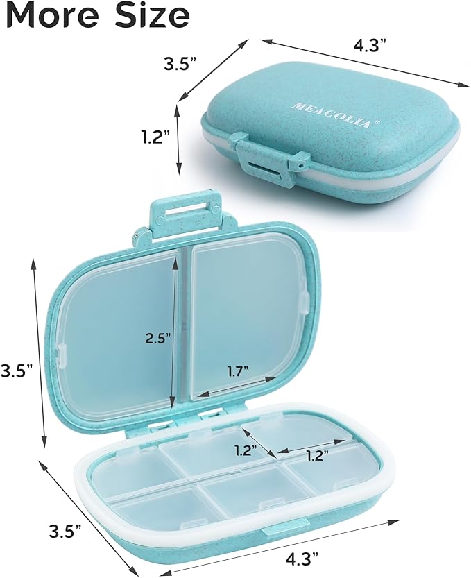 8 Compartments Travel Pill Organizer, Daily Pill Case Small Pill Box for Pocket Purse, Portable Pill Container Medicine Vitamin Organizer (Blue)