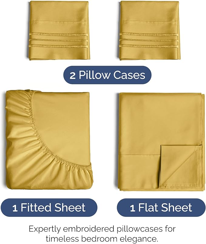 King Size 4 Piece Sheet Set - Extra Soft, Breathable & Cooling Sheets - Hotel Luxury Durable Bed Sheets for Women & Men - Deep Pockets, Easy-Fit & Wrinkle-Free Sheets - Mustard Oeko-Tex Bed Sheet Set