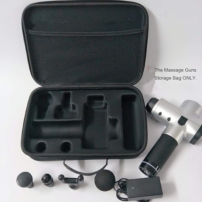 Ymiko Massage Gun Holder, Massage Gun Bag, Black (EVA, 600D Cloth, Mutispandex) Massage Gun Carrying Case With Handle with capable of storing a massage gun, 4 massage heads, and an adapt