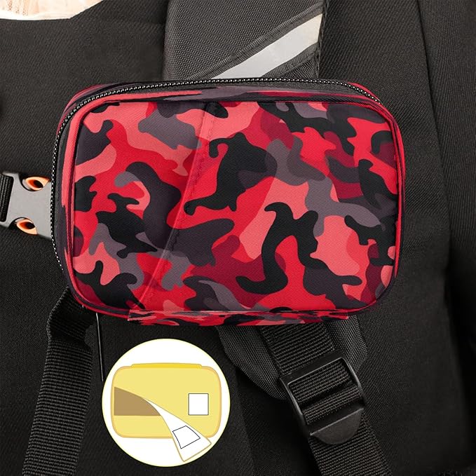 Abstract Red Camouflage Travel Pill Organizer Box Weekly Portable Pill Case Daily Pills 7 Day Small Birth Control Pills Container Removable Compartments for Medicine Vitamins Fish Oil