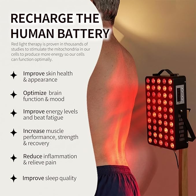 Red Light Therapy for Body, 660nm 850nm Near Infrared Light Therapy Panel with Stand and Handle, 60 Dual Chip LEDs, Ideal Xmas Gift, for Body, Face, Recovery, Sleep, Skin Health, Black
