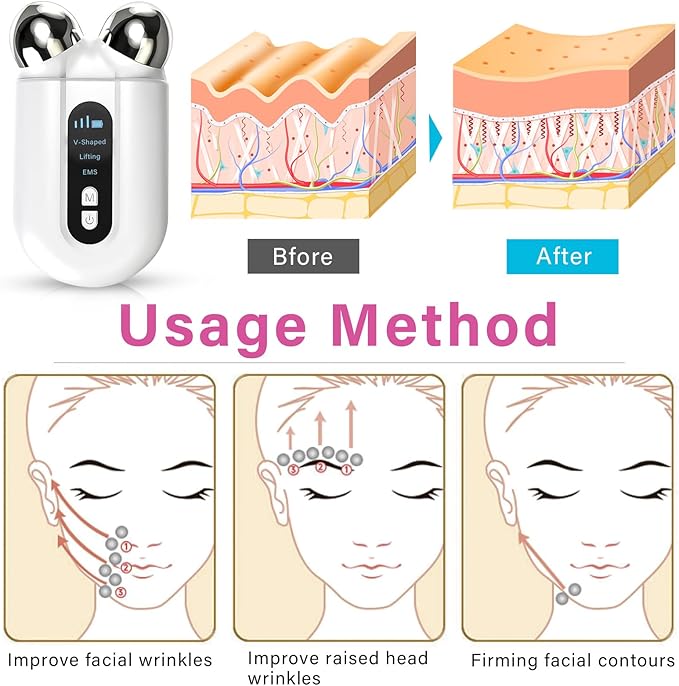 Microcurrent Facial Device, Professional Anti-Aging Skin Tightening Machine with Red Light, Microcurrent Facial Roller for Instant Face Sculpting & Toning, Jawline Defining & Eye De-Puffing