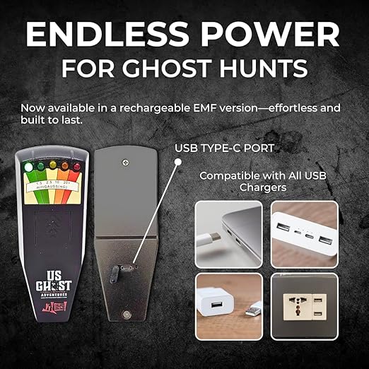 Phantom-X EMF Detector for Ghost Hunting – USB-C Rechargeable, LED EMF Meter Chart, On/Off Power Switch, 0–20+ mG Range, Lightweight and Durable Designed by Professionals