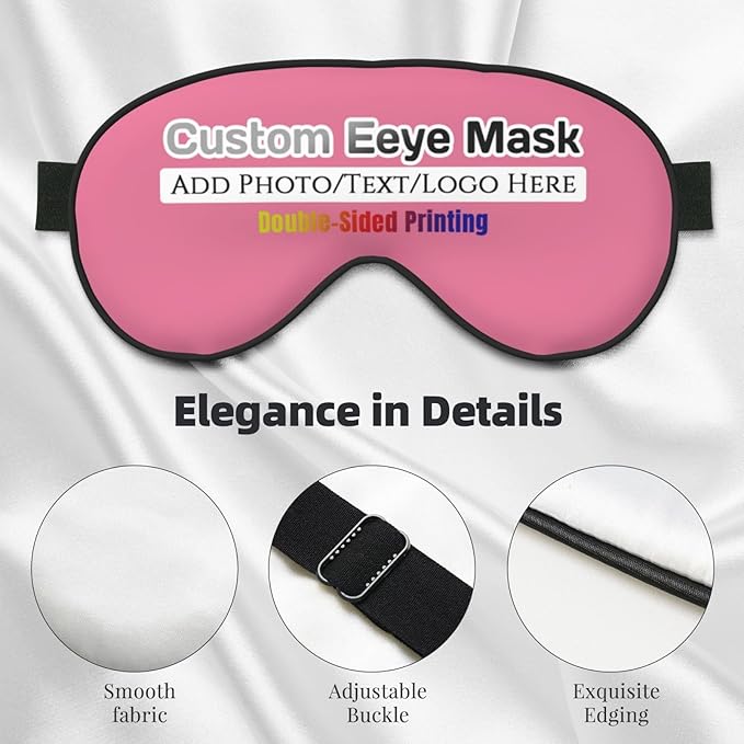 Custom Eye Mask for Sleeping Personalized Your Photo Text Logo Adjustable Strap Sleep Mask Customized Soft Blindfold Eyemask Blackout Eye Cover for Men Women Home Travel Offices Dark Pink
