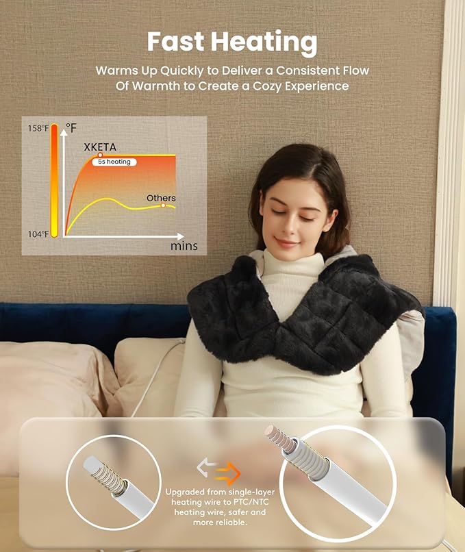 Weighted Hooded Heating Pad for Neck and Shoulders, Extra Large Electric Heat Pad for Deeper Pain Relief, 24"x 20", 6 Heat Settings, Memory Function, 2H Auto-Off, 4lb Weighted, Gifts for Women Men